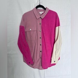 Colorblock Pink and Cream Button-Up Shirt by Chic Soul 1X